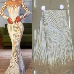 African Lace Fabric 2025 High Quality Lace with Sequins French Net Nigerian Lace Fabric 5 Yards for Women Dresses JL91 Off White