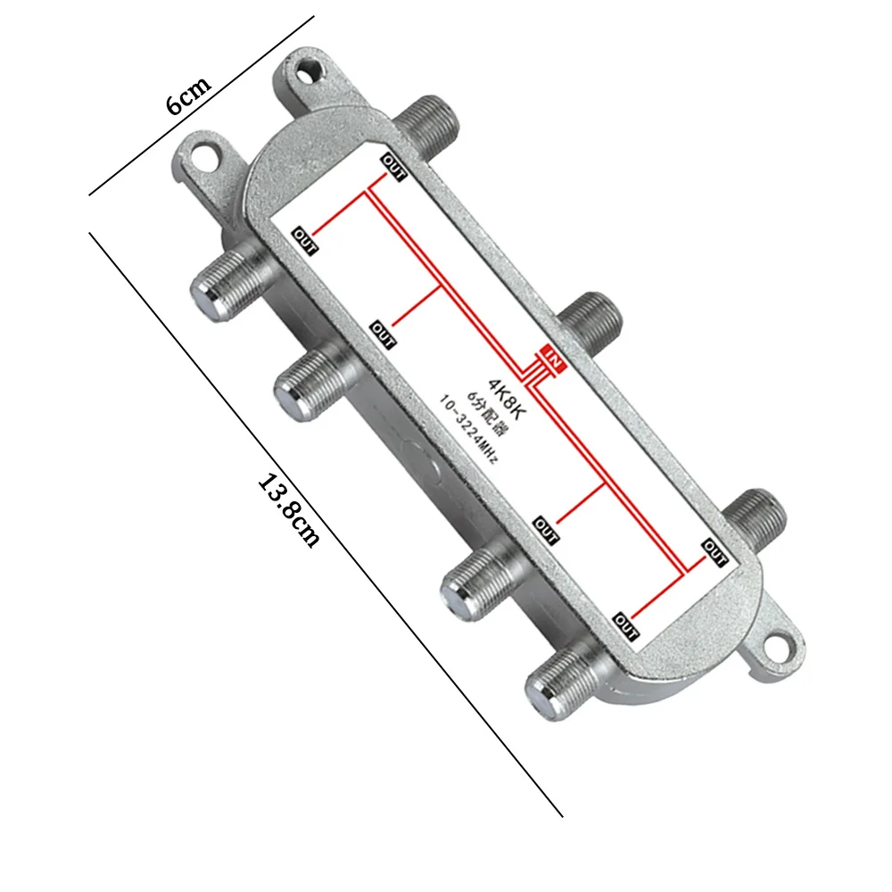 6 Way 10-3224MHz TV Signal Splitter Satellite Antenna Cable Distributor For SATV/CATV 4K8K Satellite Receiver For SATV/CATV