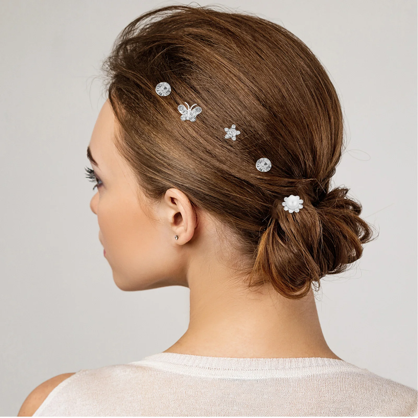 

60pcs Spiral Spring Hair Clips Silver Rhinestone Pearl Flower Mini Hairpins For Wedding Party Prom Girls Women Bridal
