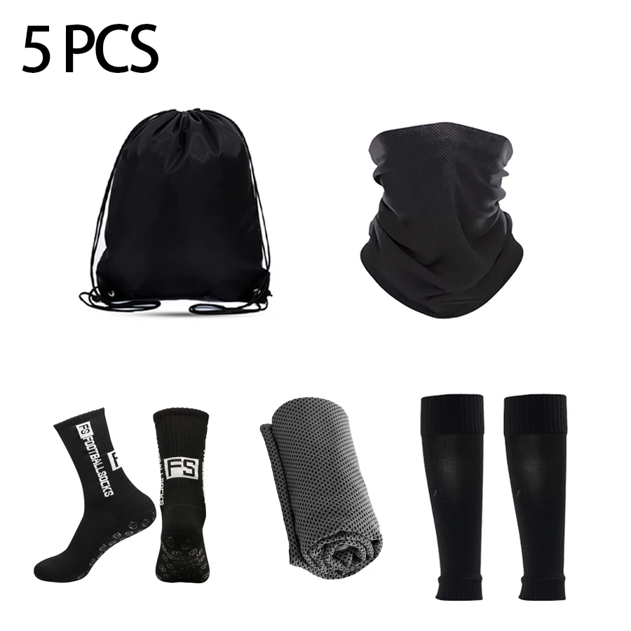 5종 세트 남녀 스포츠 가방 축구 양말 피트니스 사이클링 레그 가드 논슬립 사이클링 마스크 자외선 차단 마스크 스포츠 쿨 타월
