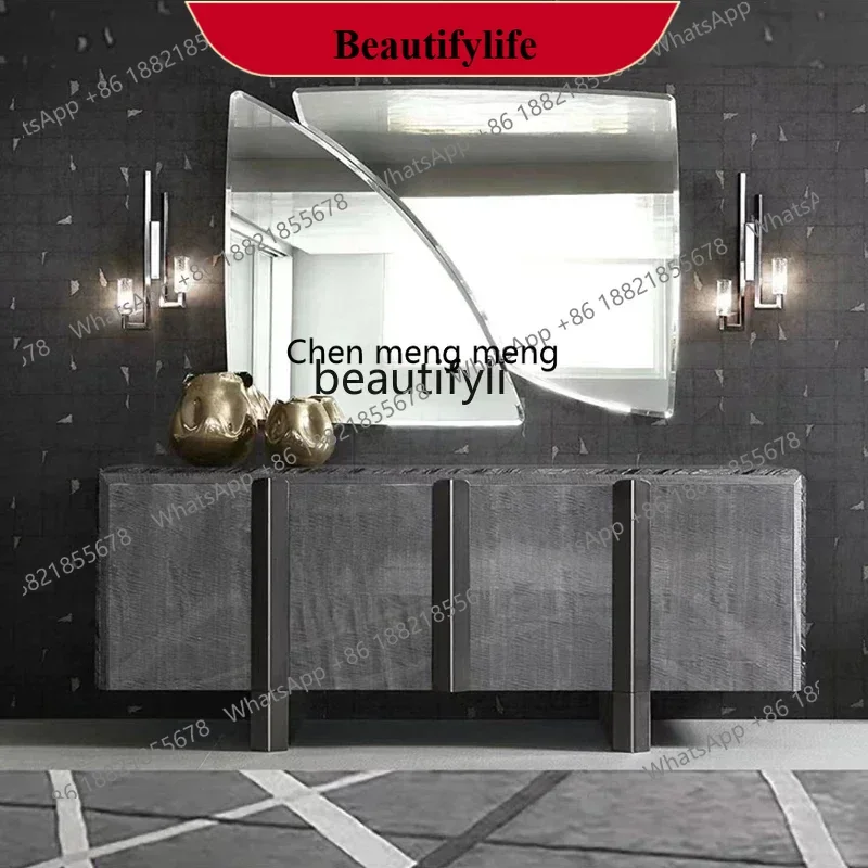D178  Edge cabinet integrated against the wall light luxury stainless steel metal high-end marble pattern high cabinet D9
