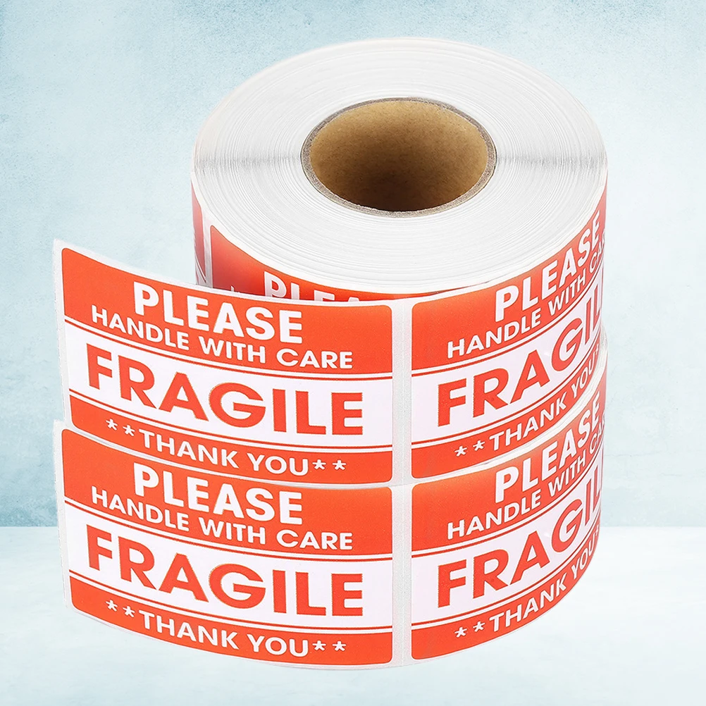 

2 Roll Fragile Labels Red Warning Sticker Adhesive Sign Copper Plate Good Package Stikcer Coated Paper