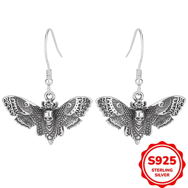 

Ретро темные витражи черные аутентичные S925 серебряные серьги с черепом-бабочкой женские готический стиль подарок на Хэллоуин вечерние