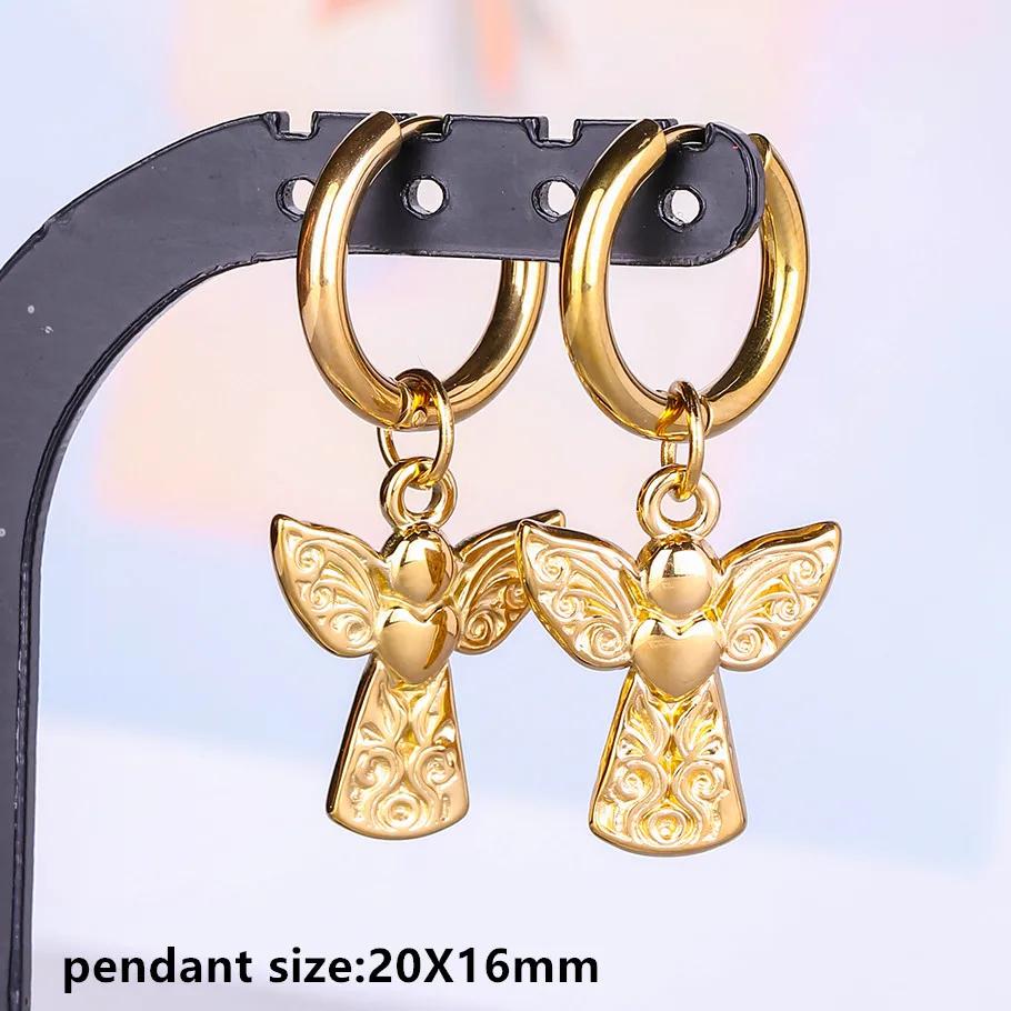 Engelskreuz Alien Anhänger Creolen Stern Schwert Bogen Edelstahl Runde Ohrringe für Damen Herren Schmuck Piercing Aretes Geschenk – Detail 17