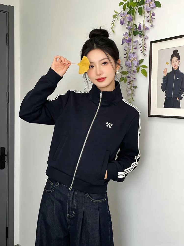 

American Sle Tee Bars ort Coat Women's Spring Knot Jaet Youthful Zipper Straight Tube Commute Sle