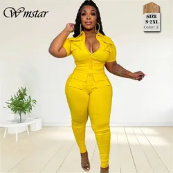 Wmstar Jumpsuit Women Summer Romper V Neck Zipper Short Sleeves Solid Pockets One Piece Outfits Bodysuit Wholesale Dropshipping