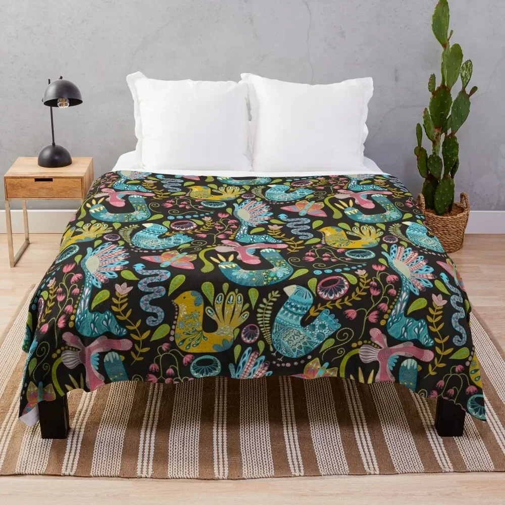 

Folksy Bird Party Throw Blanket Soft Warm Blanket Gift for Men Women Adults