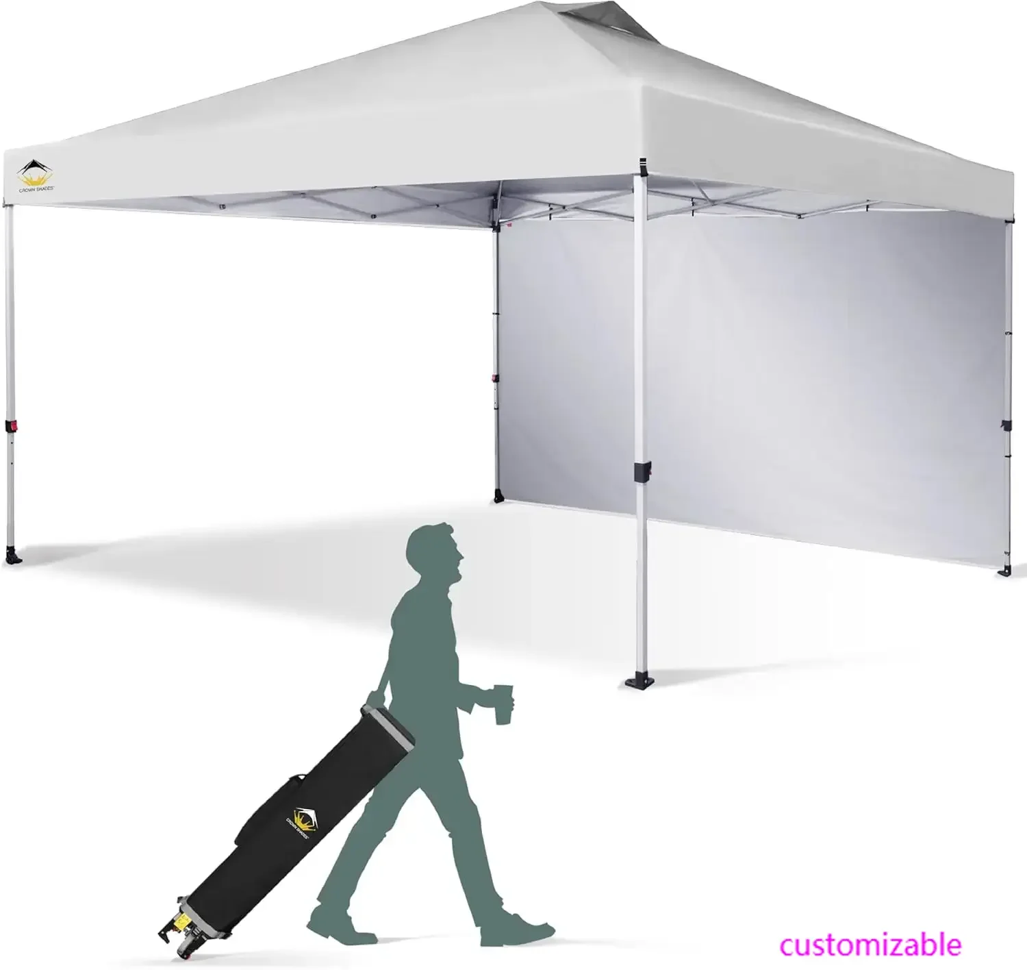 

12x12 Pop Up Canopy Tent Instant Commercial with 150D Silver Coated Fabric Including 1 Removable Sidewall, 4 Ropes, 8 Stakes