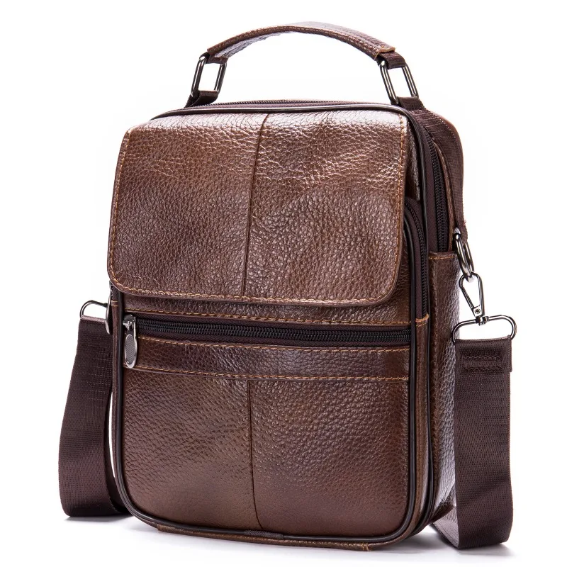 Genuine Leather Vertical Crossbody Bag for Men\'s Shoulder Bag, Casual Business Style, Real Cowhide Fashionable and Trendy Brand