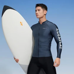 AquaPlay męska wysypka Guard Surfing nurkowanie stroje kąpielowe pełny zamek błyskawiczny z długim rękawem garnitur pływanie odzież do surfingu Outdoor Sport Fitness