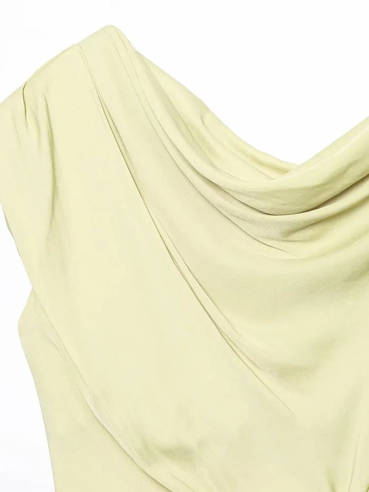 2025 damskie letnie podkoszulki na ramiączkach moda solidna plisowana asymetryczna satynowa kobieca elegancka odzież uliczna