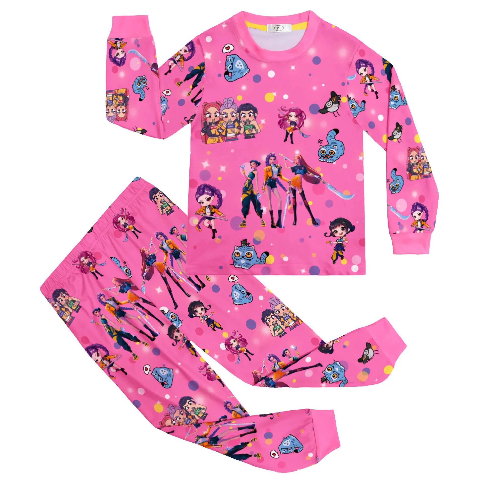 Kpop Demon Hunters Halloween Carnaval Conjunto de pijama infantil para meninas Rumi Mira Zoey Camiseta de manga comprida + calça 2 peças