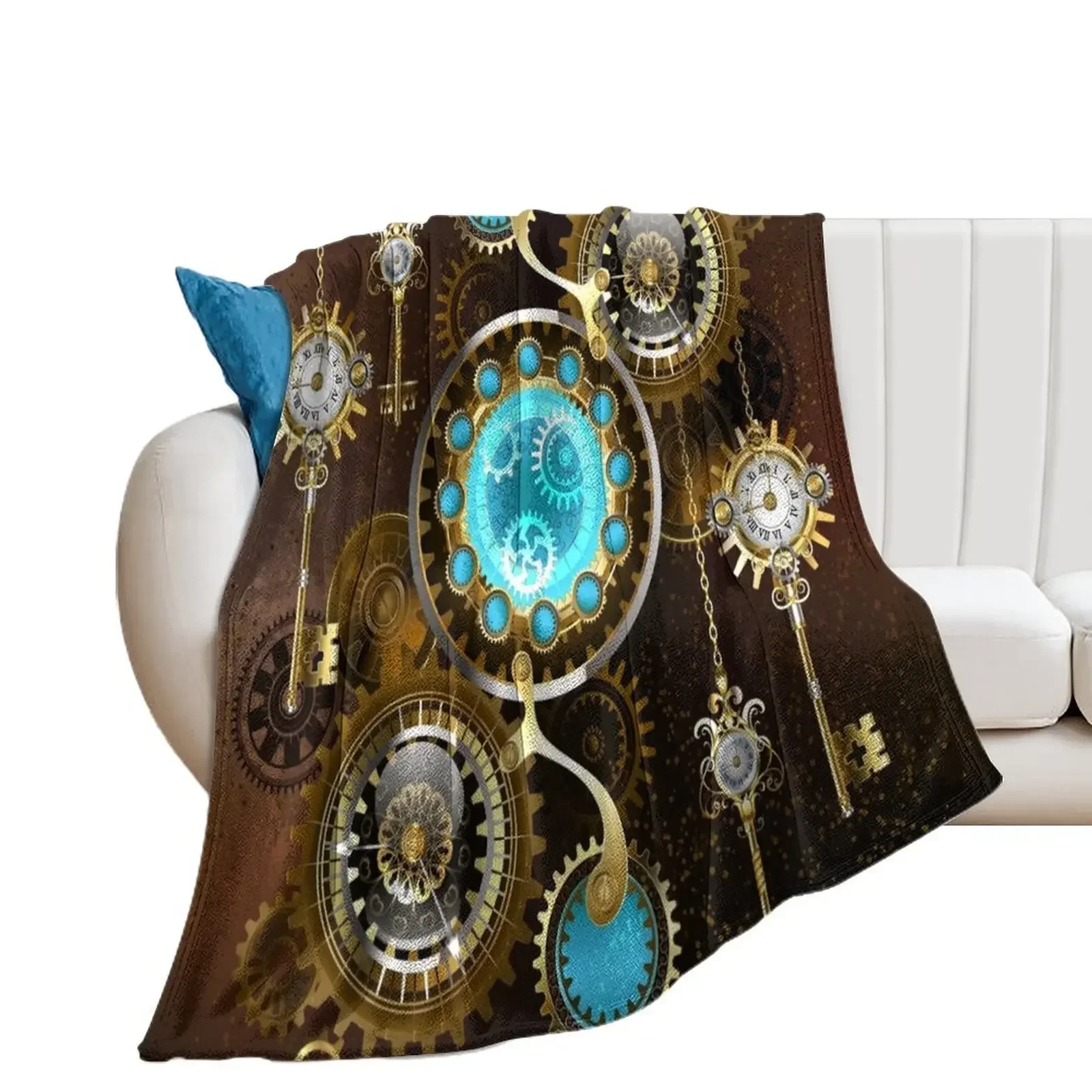 Rusty Background with Turquoise Lenses Throw Blanket Decorative Throw decorative Blankets