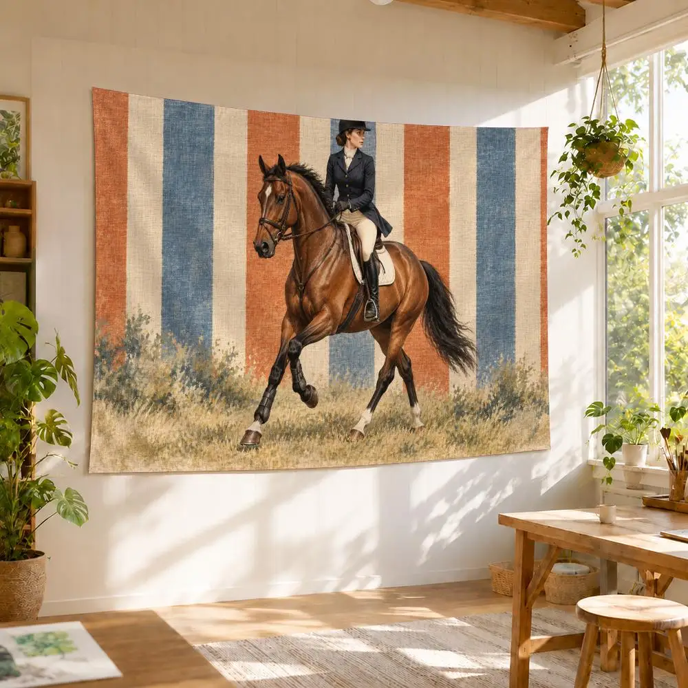 Equestrian Throw Design Striped Pattern Tapestry Durable Soft Horizontal Wall Hanging Decor For Bedroom Patio Garden Parties