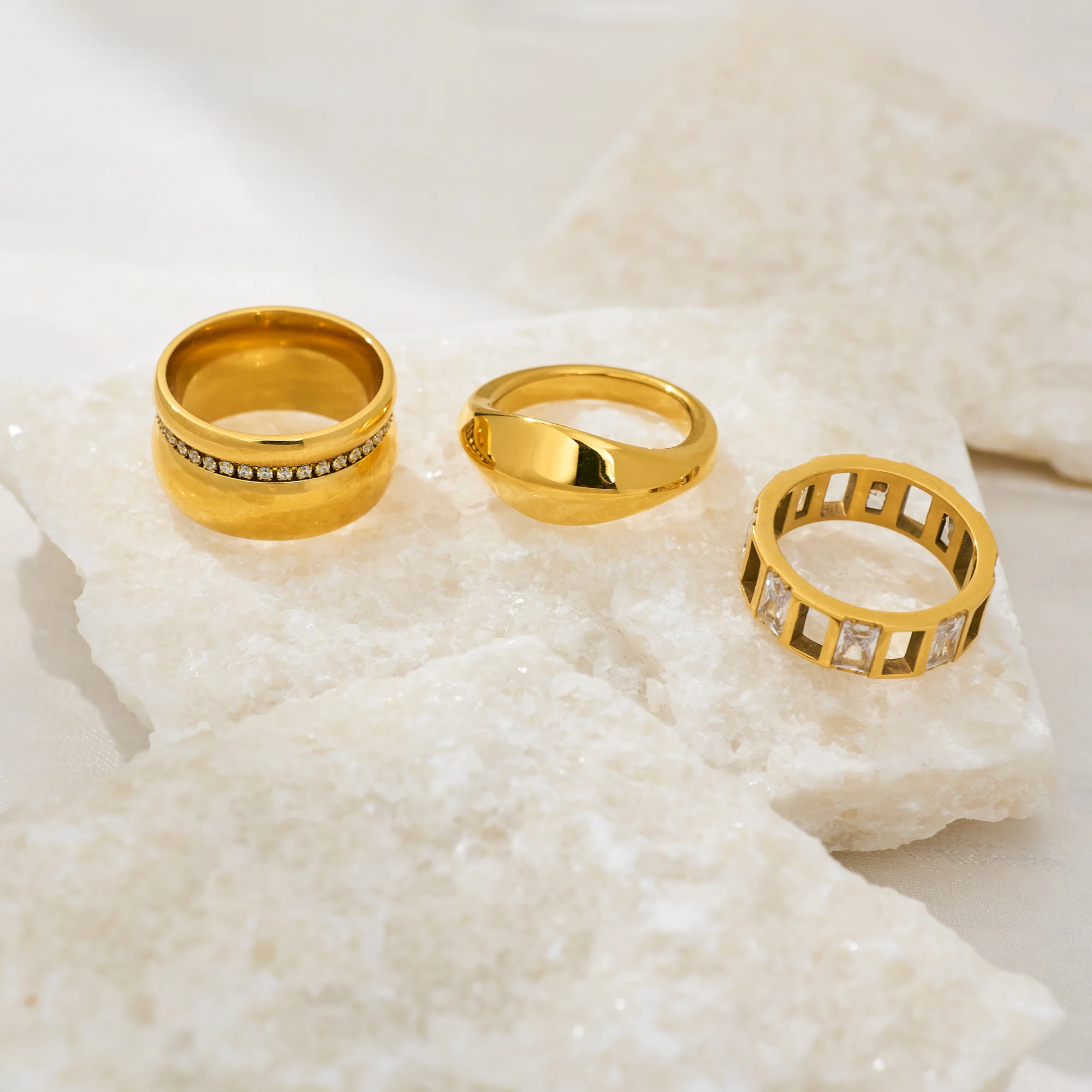 DASEIN INS Trendy Unique Irregular Unisex Rings Stainless Steel 18k PVD Gold Plated Cool Exquisite Fashion Model Jewelry Gifts