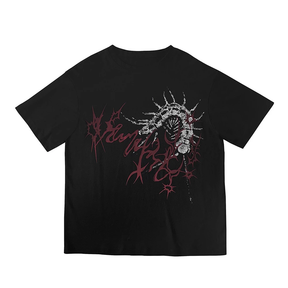2026 New Dark Gothic T-shirt Subculture Oversized Cotton Streetwear Black Neutral Style