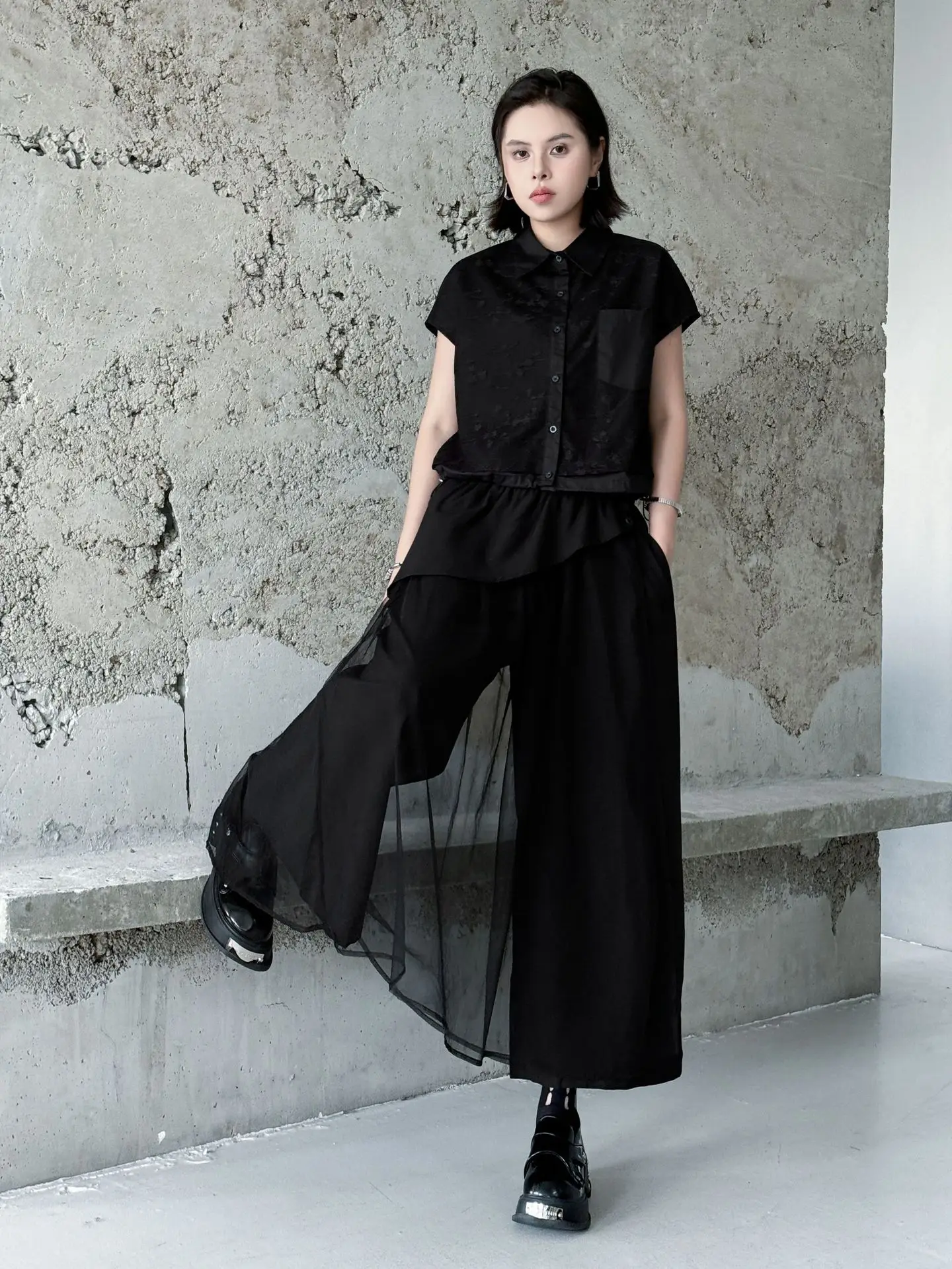 Personality Mesh Patchwork Design High Waist Wide Leg Pants Summer Woman Y2K Clothes Harajuku High Street Pants Pantalones