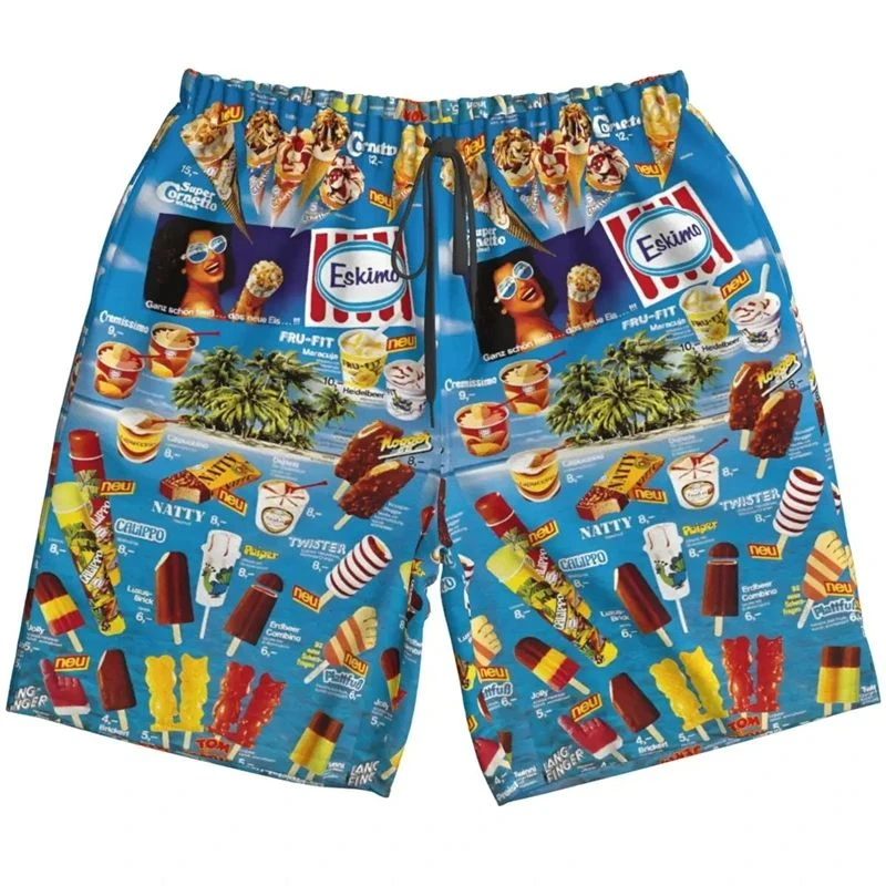 2024 Hawaiian Cornet Ice Cream Short Pants For Men Clothes Cold Popsicle Beach Shorts Frozen Ice Lolly Bermudas Icecream Trunks