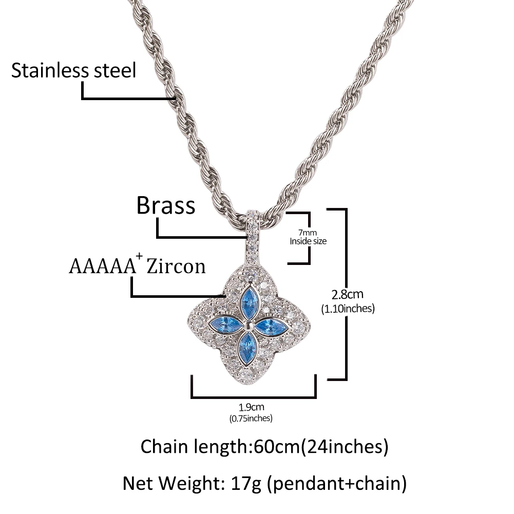 THE BLING KING Rainbow CZ Marquise Clover Pendant Iced Out Multi Color Cubic Zirconia Floral Luxury Necklace Hiphop Jewelry