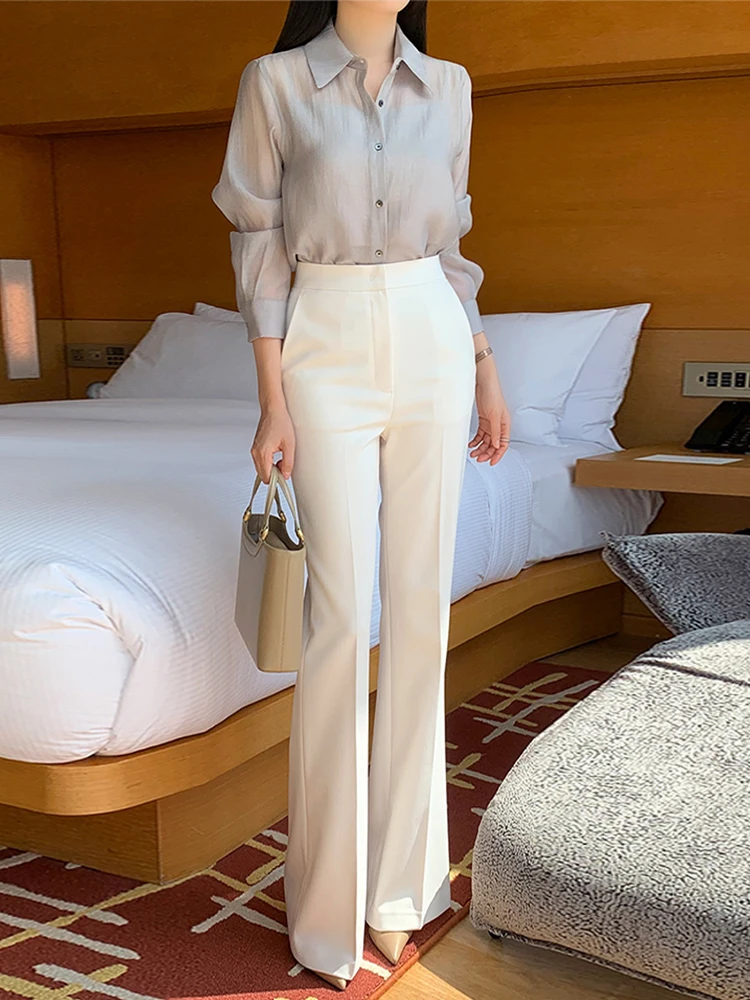 High Waist Draped Trousers Women's Spring Summer New Style Slimming Suit Pants Simple Fashion Casual Pants Polyester Fiber
