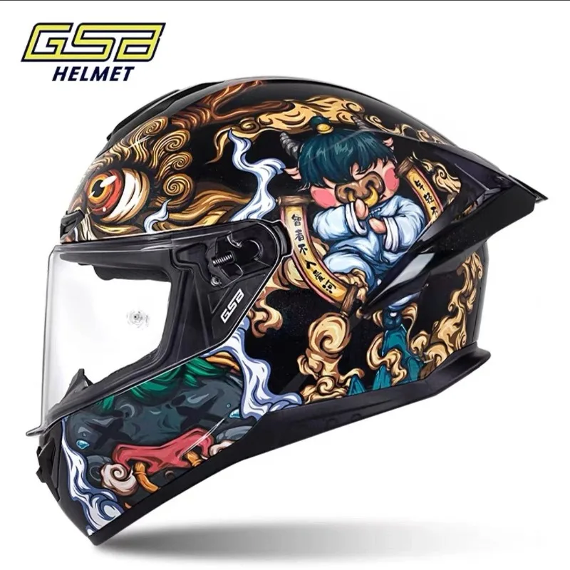 GSB 361GT Full Face Motorcycle Helmet Universal for Men Women Racing Helmet with Large Spoiler 4‑Season SuitableforSpring Riding