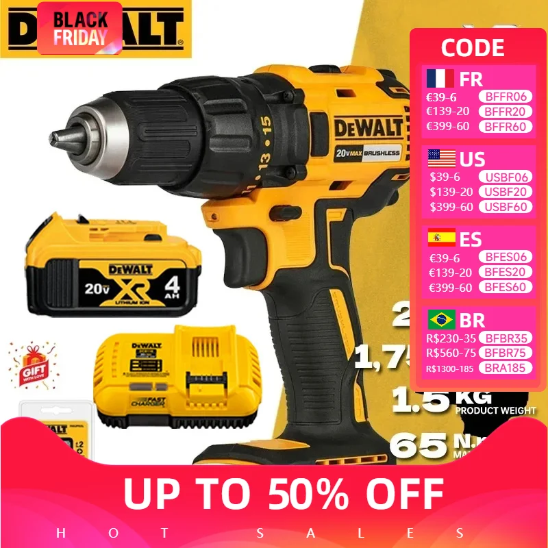 DEWALT Cordless Compact Driver Drill 20V Lithium Battery Brushless Motor Rechargeable Screwdriver Dewalt Power Tools DCD7771