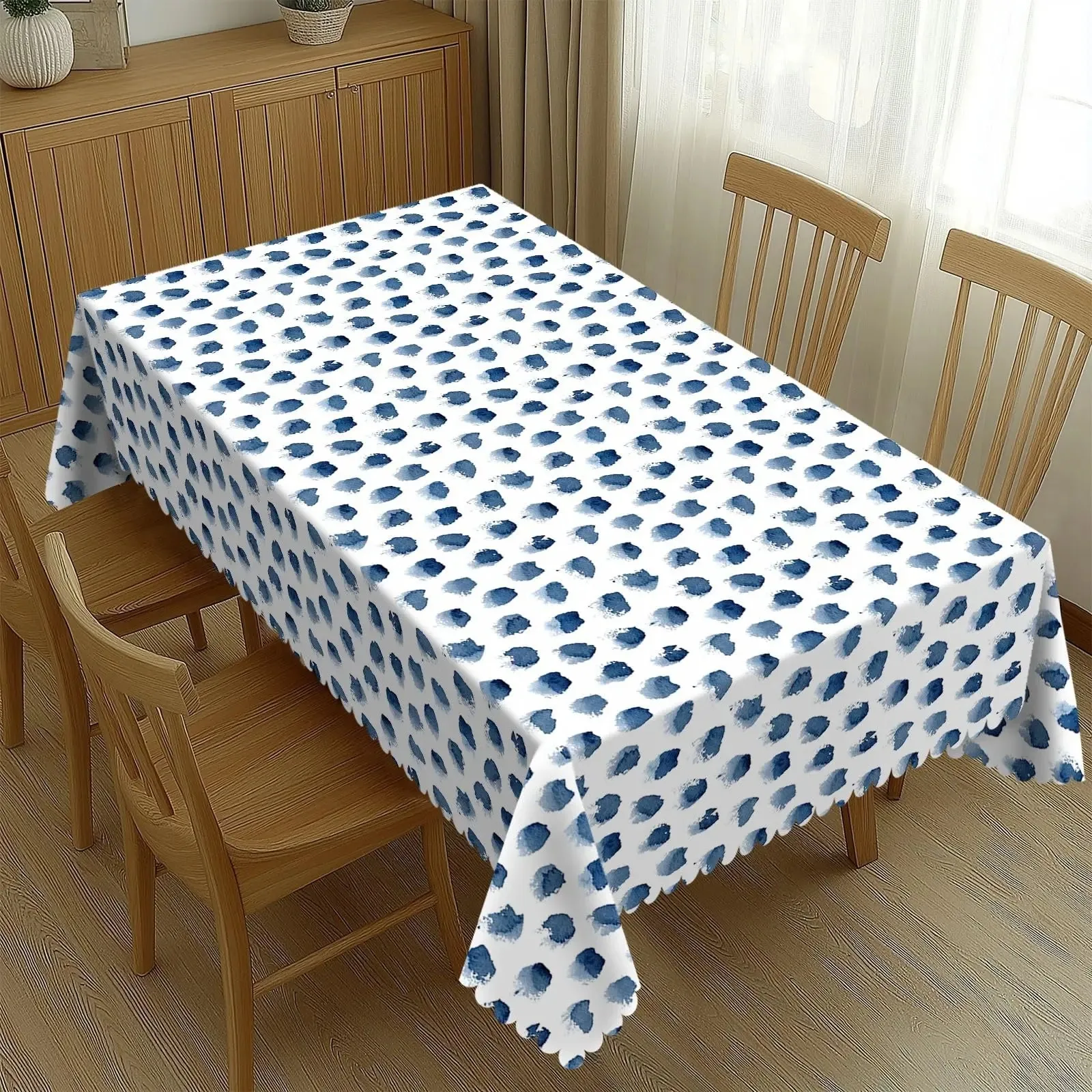 

Watercolor Dot Print Waterproof Polyester Tablecloth 2D Flat Printed Table Cover For Kitchen Dining Room Home Decor Use
