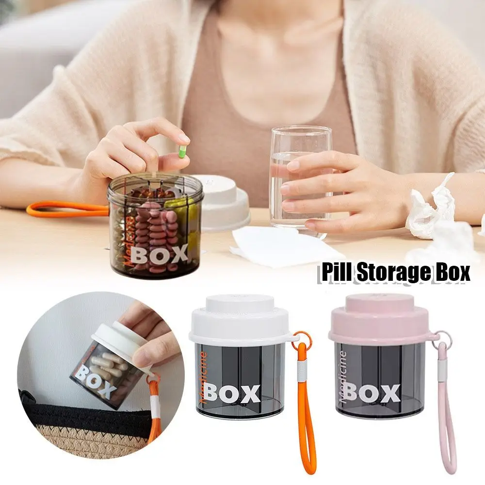 Durable Rotatable Pill Case Lanyard Visual Window Pill Dispenser with Lid Pill Box