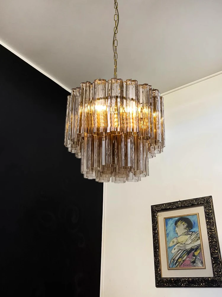 Grey Glass Big Classical Pendant Lights High Ceiling Home Decor LED Chandelier Lustres Living Room Hall Vintage Hanging Lamp