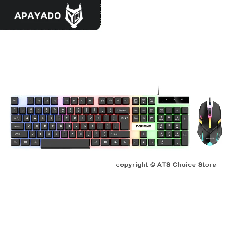 APAYADO LDK9122 Gaming Keyboard Mouse Combo 104 Keys USB Wired Colorful LED Backlight 1600 DPI 3-Key Mouse