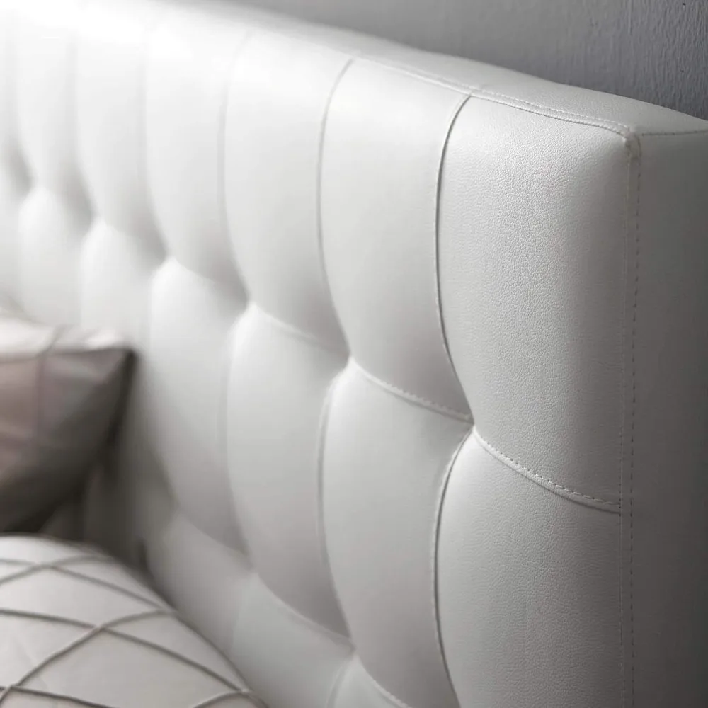 Tufted Faux Leather Upholstered King Headboard in White