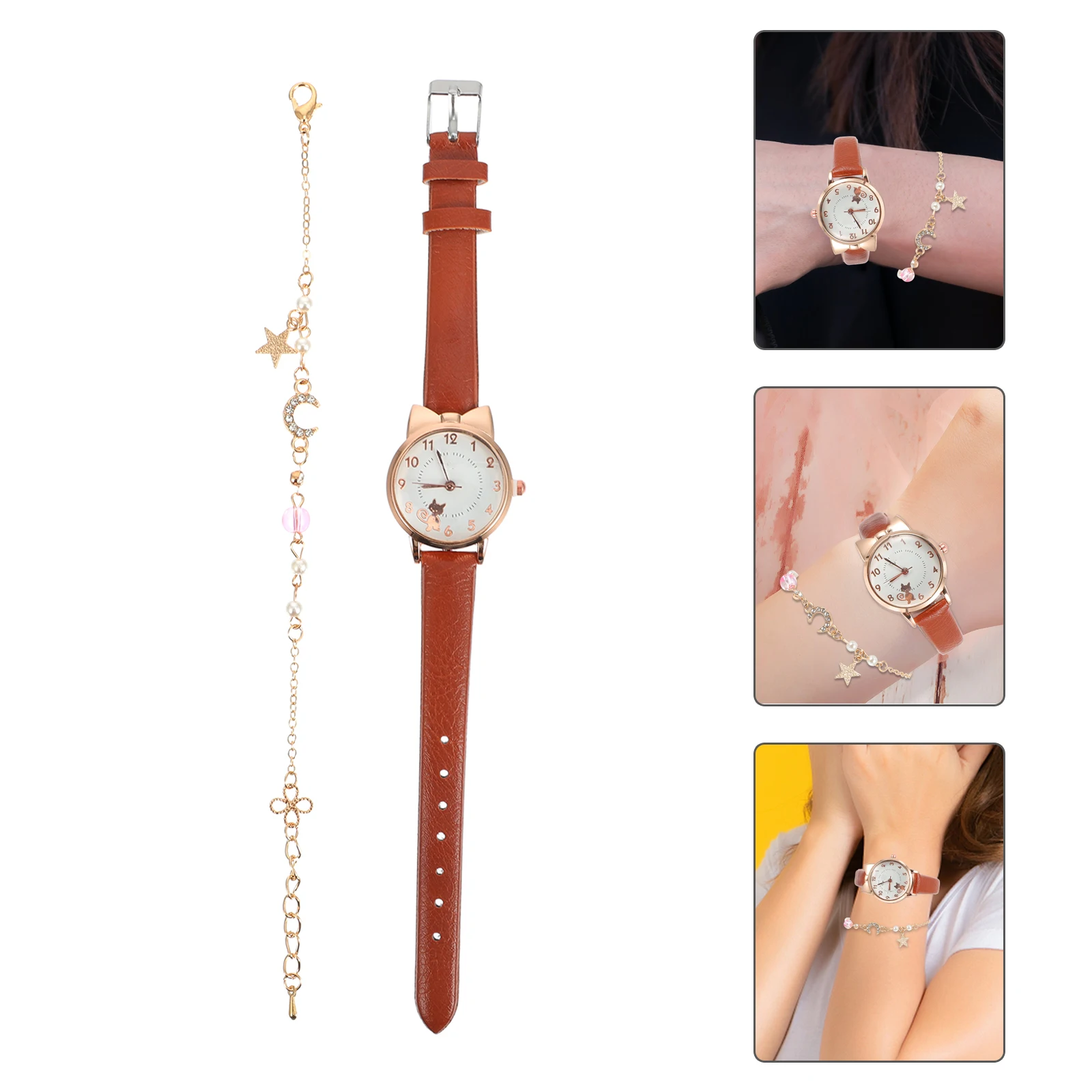 Twine Quartz Watch Bracelet Set Child Woman Bracelets Glass Ladies Watches for Women