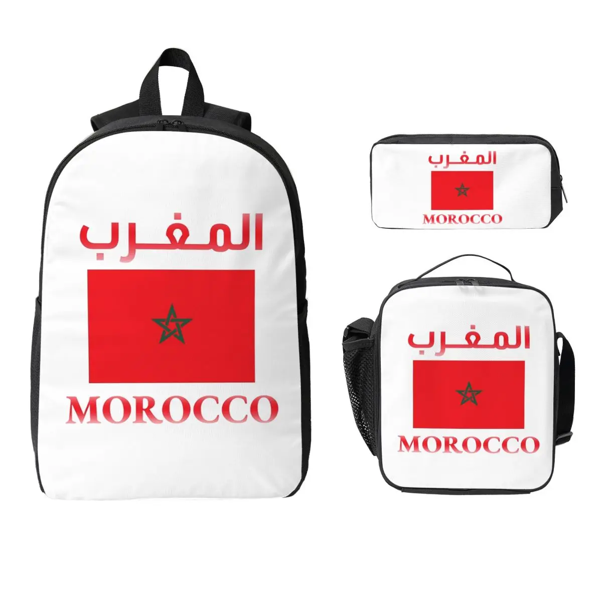 

Moroccan Passport Kingdom Of Morocco Backpack BookBag School Bag Computer Shoulder Bags 3ps Insulated Lunch Bag Pencil Case