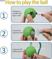 AMOBOX Interactive Cat Ball Toy,Motion Activated Automatic Long Sound/USB Rechargeable with Moving Bird Teaser/Simulation Tail