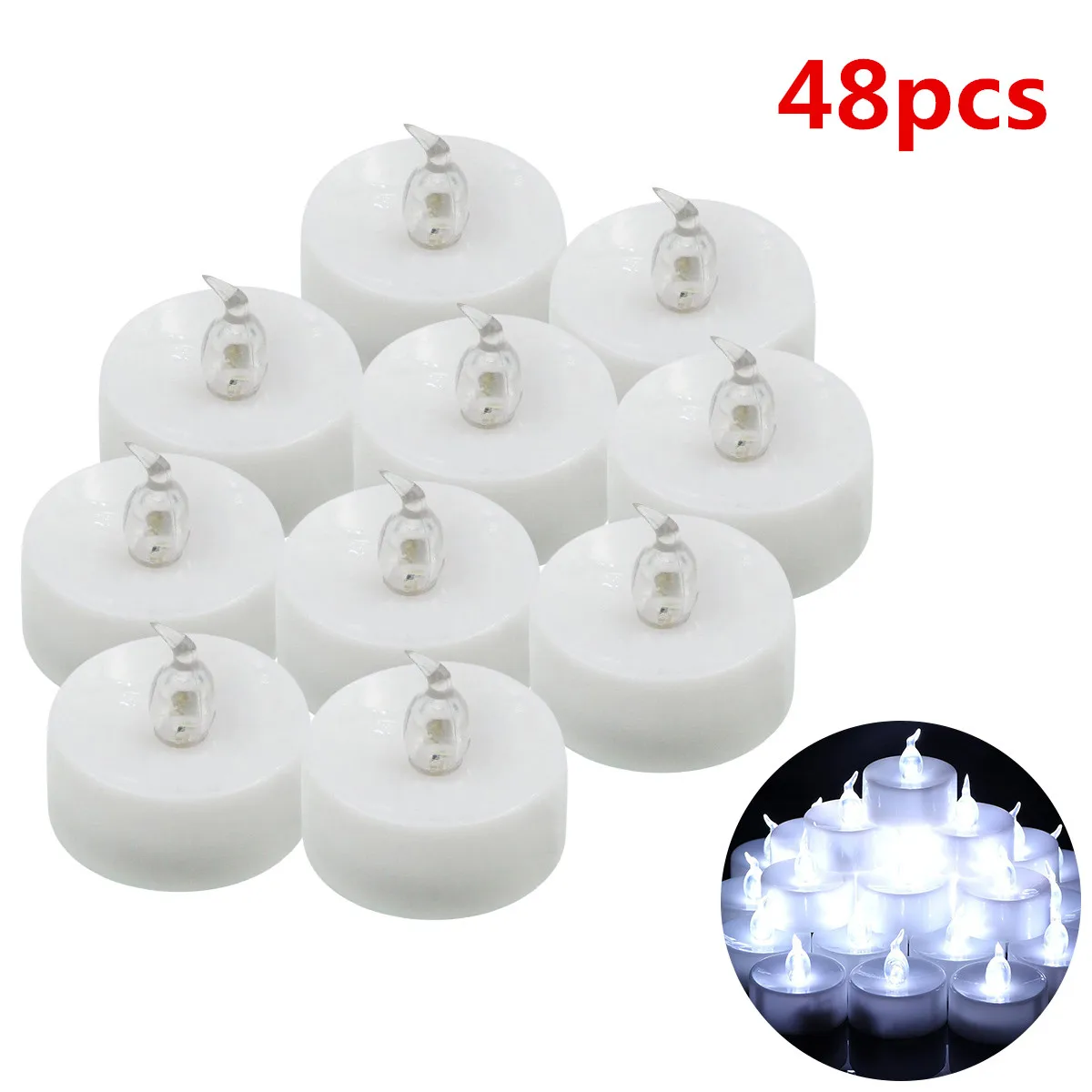 

48pcs Realistic and Bright Flameless LED Tea Lights Operated Plastic Candles for Birthday Festival Celebration (Yellow F