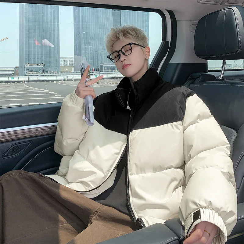 

Зимняя хлопковая куртка Du down, свободная посадка, воротник-стойка, ветрозащитная, теплая, мужская модная верхняя одежда, повседневная длинная молния