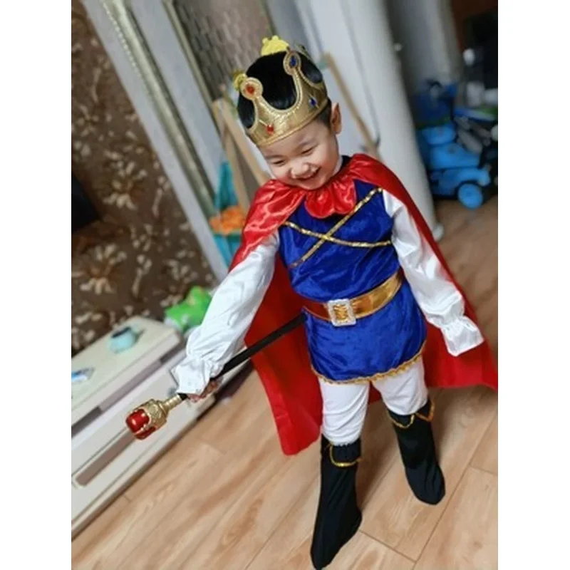 King Prince Cosplay Costumes For Boys Kids Halloween Cosplay Dress Up Cloak Crown Scepter Set Carnival Roleplay Party Outfit