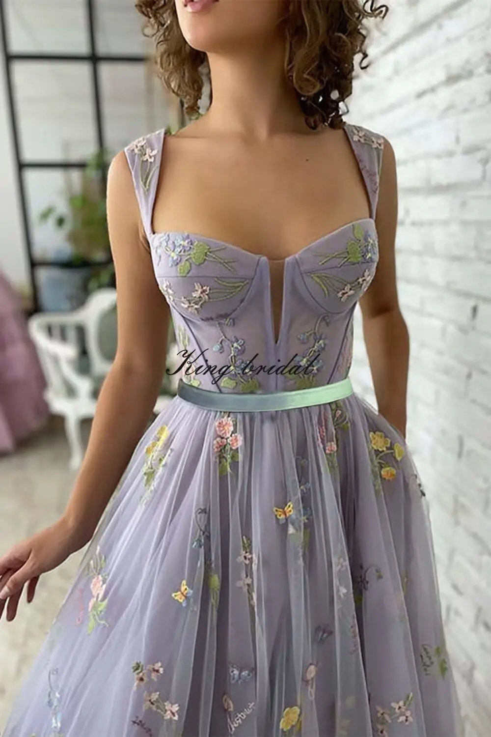 Custom Made Women's Flower Embroidery Tulle Prom Dresses Tea Length Corset A Line Fairy Formal Evening Party Gown Bridesmaid image 6