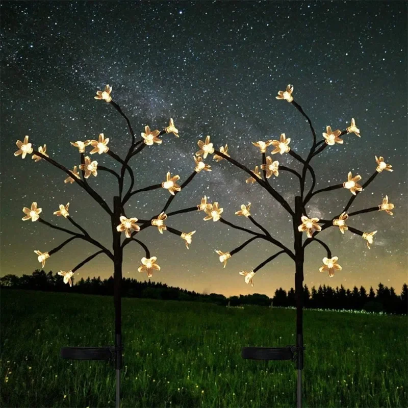 2024 New Product Solar Ground Cherry Blossom Lamp LED Peach Blossom Branch Lamp Courtyard Waterproof Garden Lawn Decoration Lamp