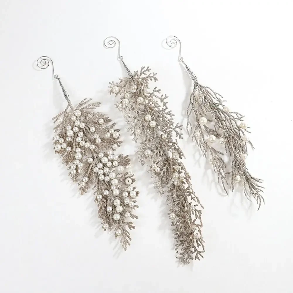 เครื่องประดับต้นคริสต์มาส รูปใบไม้ประดับผงมุกสีแชมเปญ สำหรับตกแต่งงานปาร์ตี้วันหยุดคริสต์มาสและปีใหม่