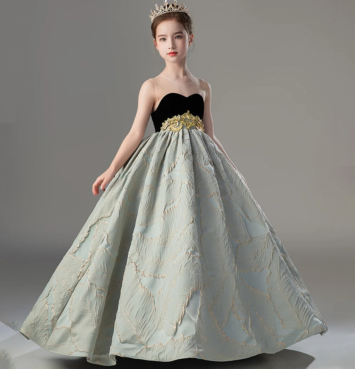 Girls One Shoulder Glitter Gold Skirt Teen Dress Festive Dress First Communion Formal Dress Holiday Dress Eid Dress /Custom