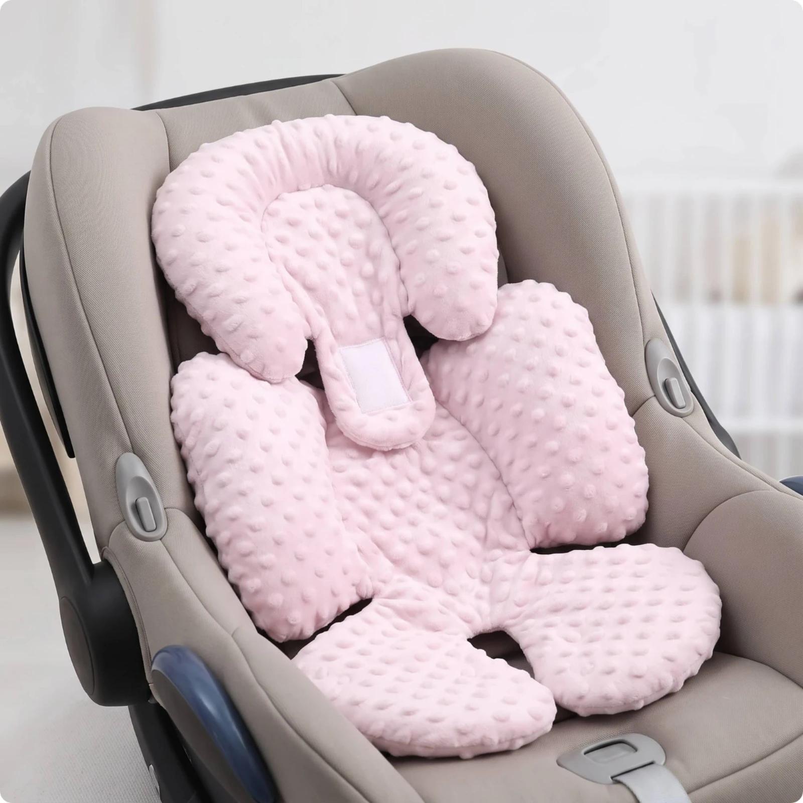 Stroller Cushion with Head Support Textured Infant Car Seat Insert with Head Support Stroller Seat Pad Soft Breathable
