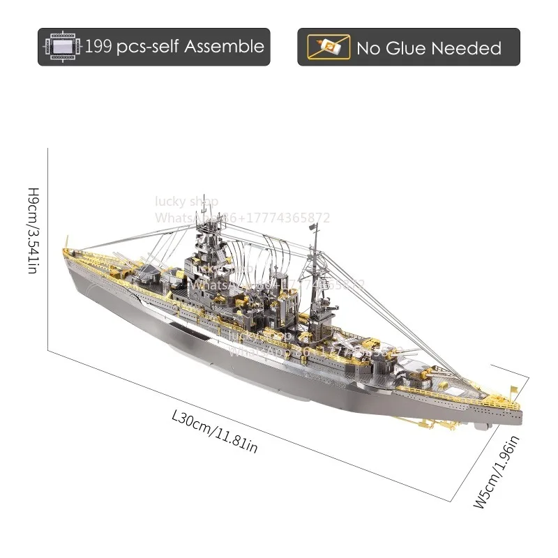 A Metal Replica of A Classic Warship From World War II, A Collectible Decorative Ornament with Nautical and Military Themes