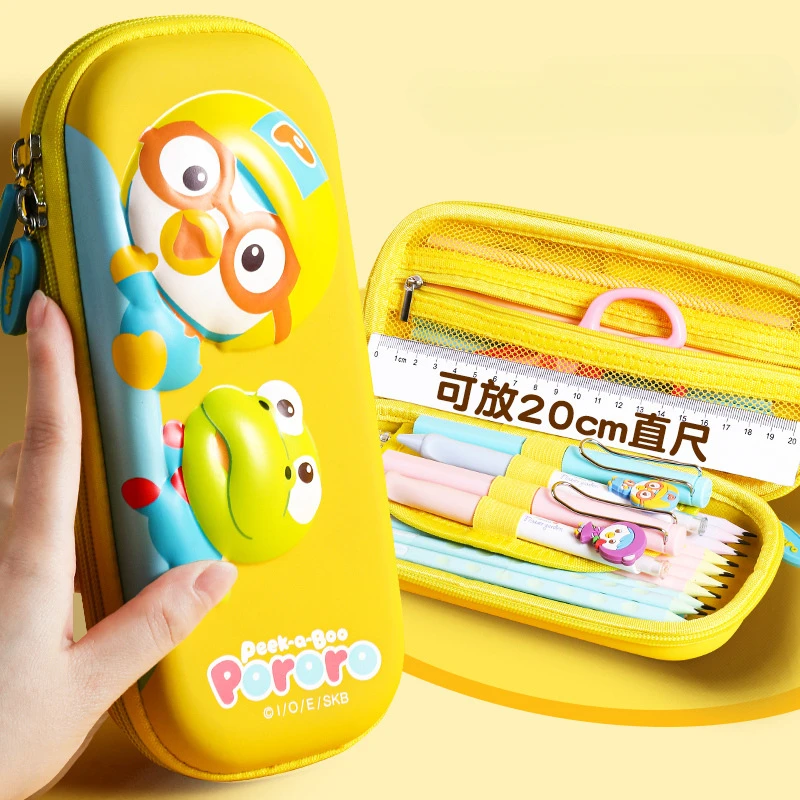 3D EVA PORORO Penguin Pencil Bag Large Capacity Cute Cartoon Pencil Bag Girls Boys Children School Stationery Pencil Bag Gift