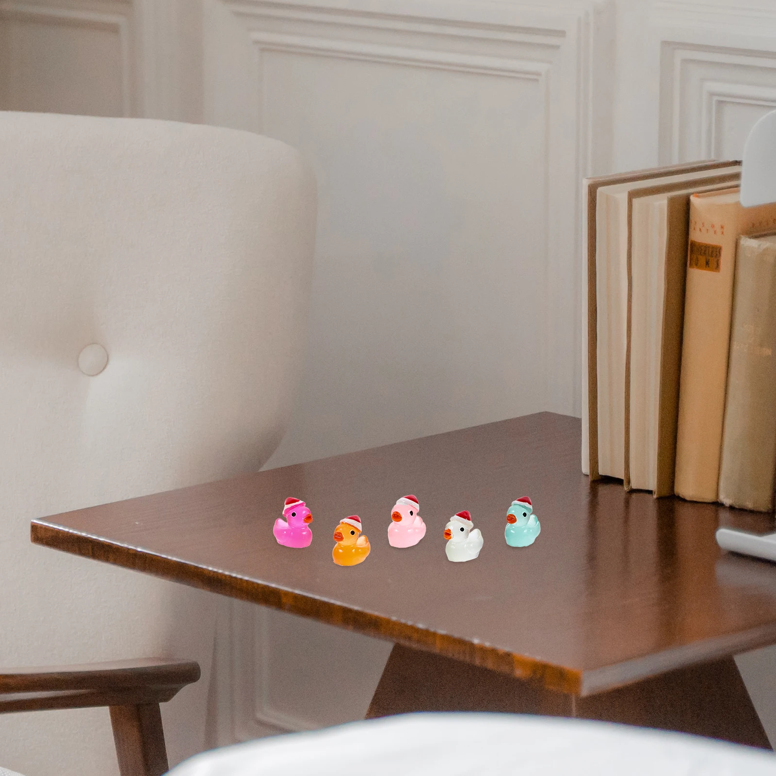

50 Pcs Luminous Christmas Duck Ornaments Mini Figurines Decor Outdoor Miniature Garden Glowing The Dark Resin Baby
