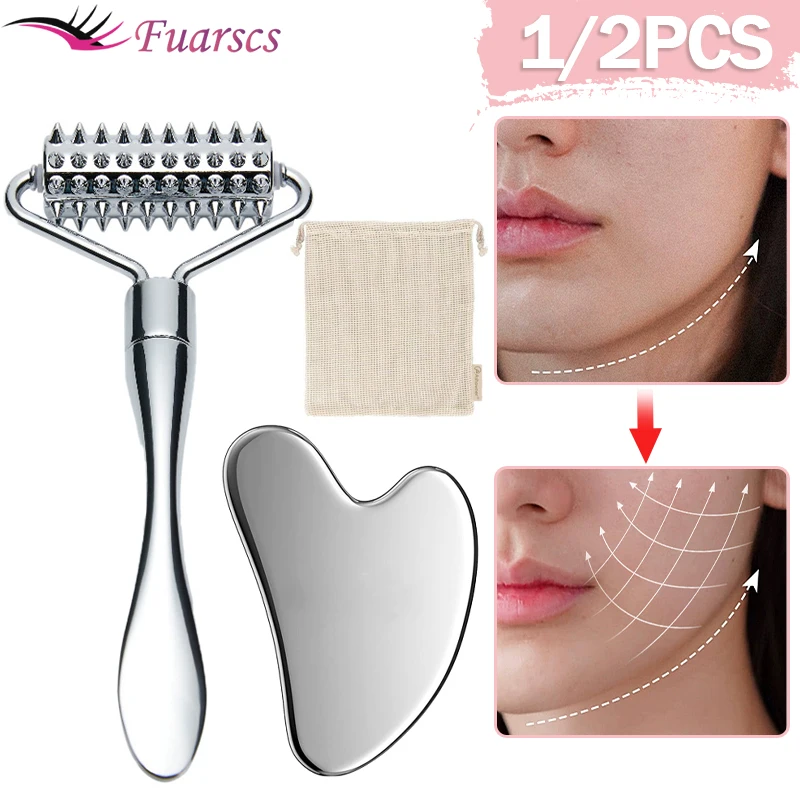 

Stainless Steel Pointed Roller Spatula Massage Ball Stone Facial Roller Massager to Improve Neck Facial Beauty Skin Care Tool