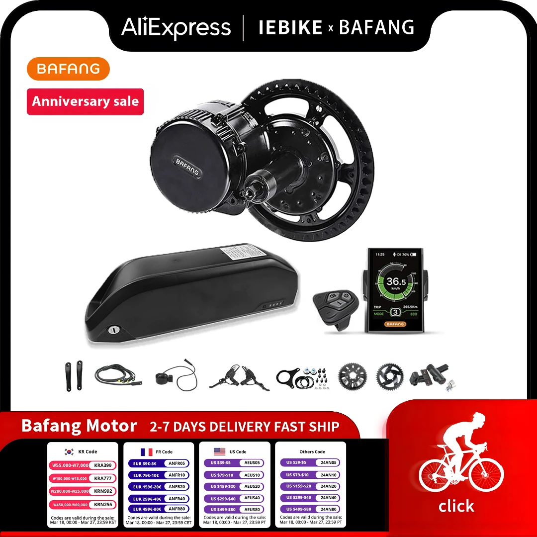 Bafang 36V 250W Kit with Battery BBS01 BBS01B 15.6ah 19.2ah Ebike Conversion Kit Mid Drive Electric Motor Bicycle Central Engine