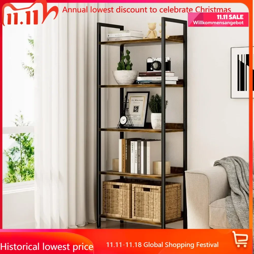 

Bookshelf, 5 Tier Bookshelves, Home Office Bookcase Shelf Storage Organizer, Free Standing Storage Shelving Unit for Bedr