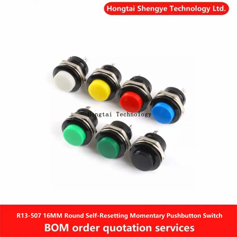 R13-507 16MM Round Self-Resetting Momentary Pushbutton Switch Red Black White Yellow Green Blue Toggle Switch