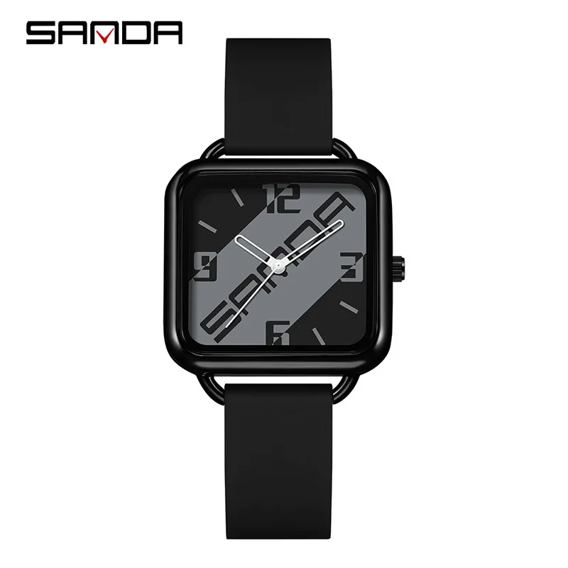 SANDA Vierkant Trendy studentenhorloge Mode Casual sporthorloge voor heren en dames Eenvoudig trendy waterdicht wijzer quartz horloge
